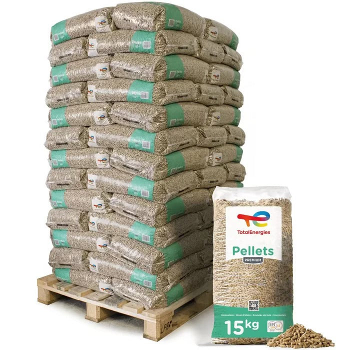 Palet de 80 sacos de pellets Total Energies – 15 kg cada uno