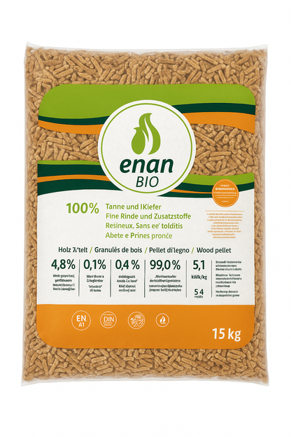 ENAN Bio – Pellets Premium Certificados ENplus A1 | Palet de 70 sacos (1050 kg)