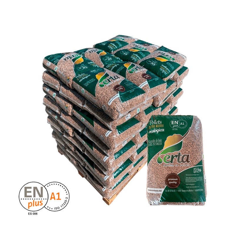 Pellet de Madera ERTA 100% Natural – Palet de 77 sacos (1.155 kg)