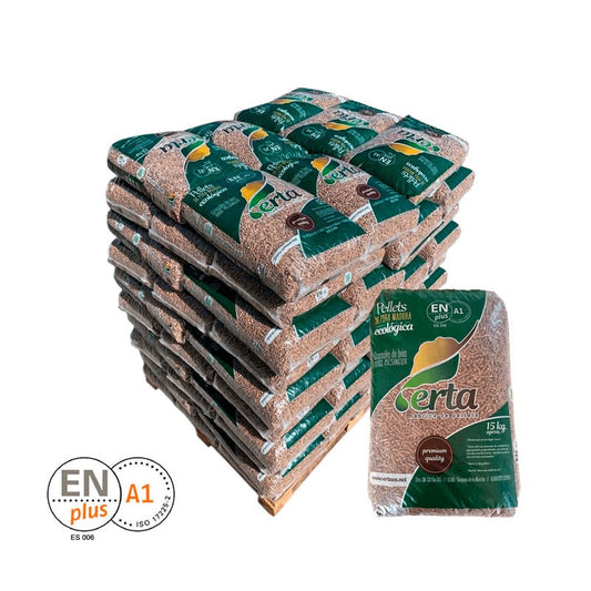 Pellet de Madera ERTA 100% Natural – Palet de 77 sacos (1.155 kg)
