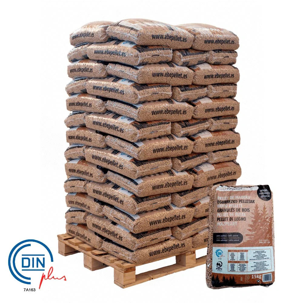 Ebepellet – Palet 77 sacos de pellets de madera 100 % resinosa, certificado DIN Plus