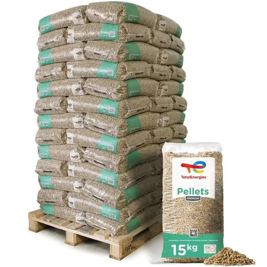 Palet de 80 sacos de pellets Total Energies – 15 kg cada uno